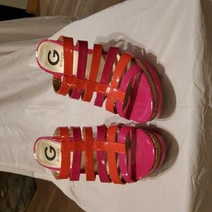 Hot pink wedge sandals